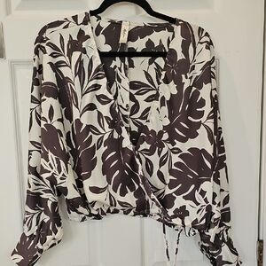 Floral Wrap Top - Black and White